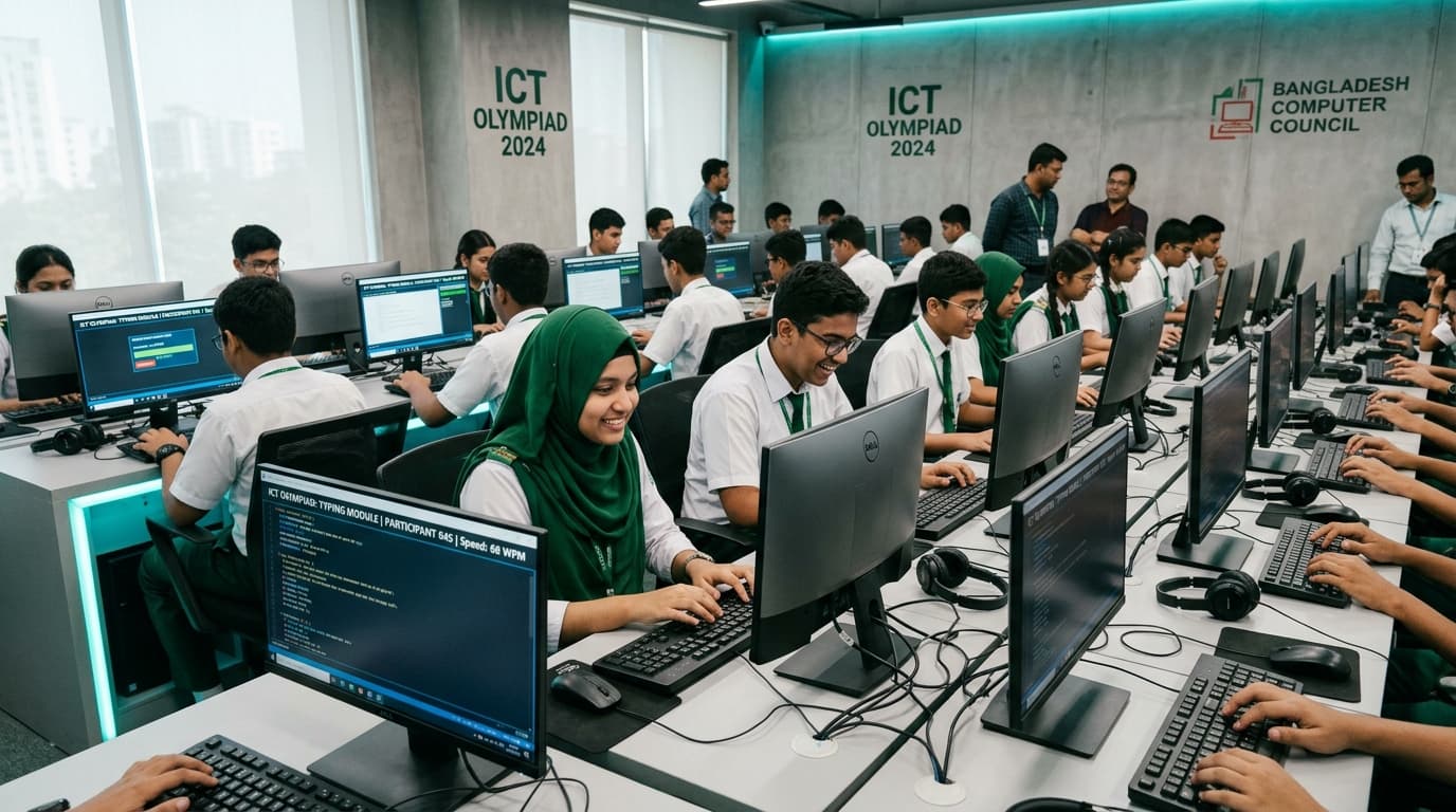 Students participating in ICT Olympiad and Speed Typing